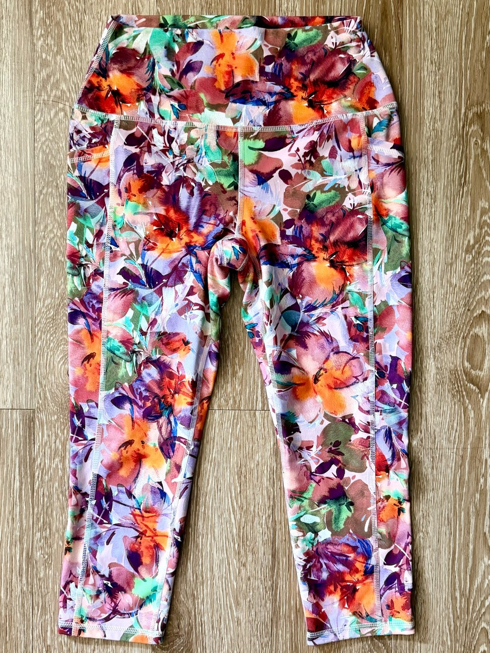 RBX Floral Print Cropped Leggings - Pink, Orange, Green, Purple